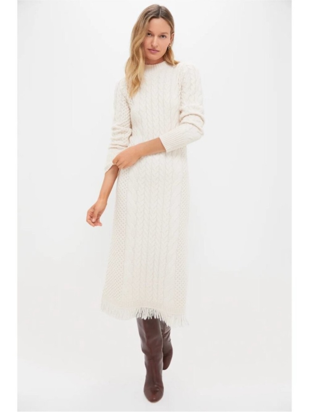 Cream Freya Fringe Sweater Dress